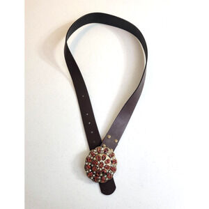 Steve Madden Belt Medallion Buckle Brown Leather Embellished Women's Size XL
